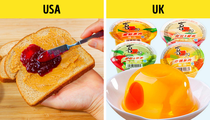 Thạch: Món bơ đậu phộng và bánh mì thạch, thực sự phổ biến ở Mỹ. Trong khi thạch ở các nước khác lại chính là một loại kẹo.