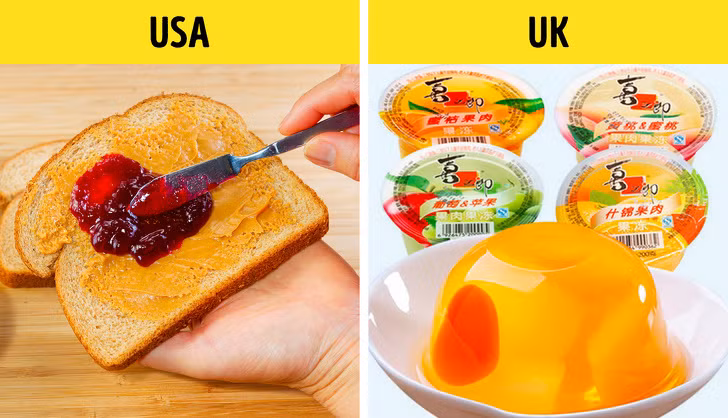 Thạch: Món bơ đậu phộng và bánh mì thạch, thực sự phổ biến ở Mỹ. Trong khi thạch ở các nước khác lại chính là một loại kẹo.