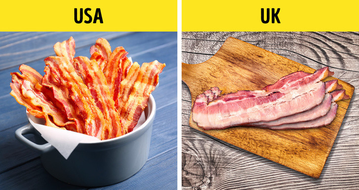 Có một sự khác biệt rất lớn giữa thịt xông khói Mỹ, đó nó là giòn và béo ngậy trong khi thịt xông khói kiểu Anh mềm hơn và dai hơn.