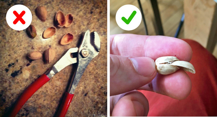 Sử dụng vỏ hạt dẻ cũ để mở hạt mới.