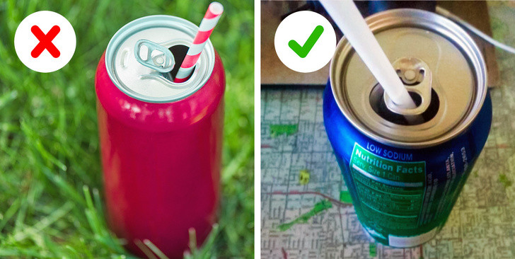 Cách uống nước lon chính xác nhất là cố định ống hút trong khóa bật nắp.