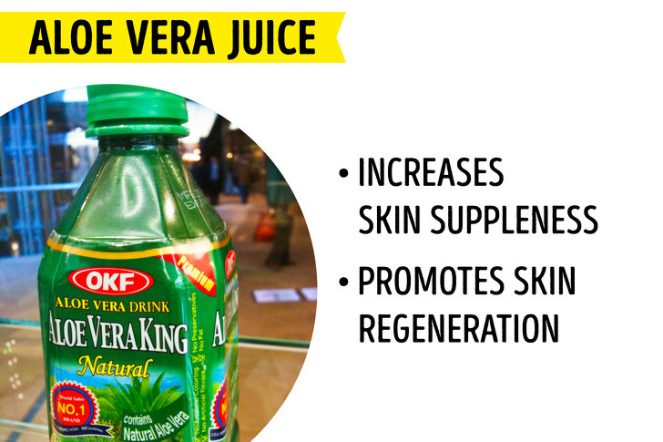 Nước nha đam: Nước nha đam chứa nhiều loại amino axit và các chất dinh dưỡng hỗ trợ sản sinh collagen trong cơ thể. Các chất chống oxy hóa có trong nha đam cũng thúc đẩy tái tạo da, đồng thời duy trì độ đàn hồi của da.