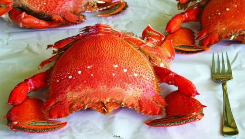 Cua huỳnh đế được chế biến thành các món như rang me, rang muối, nướng, nấu cháo... nhưng ngon nhất và cũng đơn giản nhất là hấp chính rồi chấm với muối tiêu xanh. Vị thịt cua được bảo toàn nguyên vẹn, ngọt chắc. Ngoài ra, cua huỳnh đế rang muối cũng được nhiều thực khách yêu thích. Ảnh: Internet.