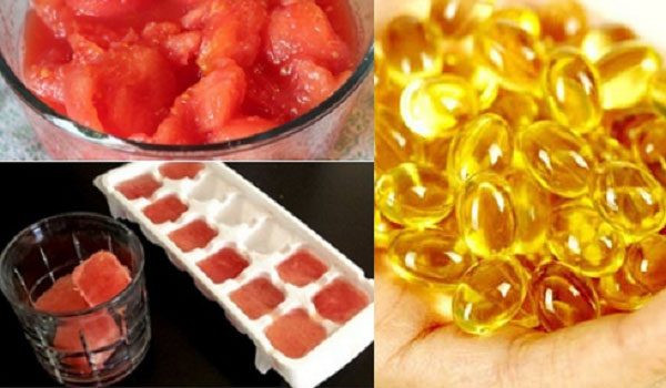 Đá viên cà chua và vitamin E: Trong cà chua chứa nhiều vitamin như A,C,E có khả năng chống lão hóa, làm mờ nếp nhăn và khiến da trở nên trắng mịn. Kết hợp giữa cà chua và vitamin E sẽ giúp da căng mướt.