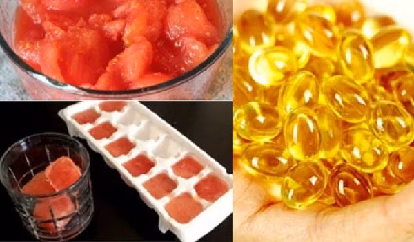 Đá viên cà chua và vitamin E: Trong cà chua chứa nhiều vitamin như A,C,E có khả năng chống lão hóa, làm mờ nếp nhăn và khiến da trở nên trắng mịn. Kết hợp giữa cà chua và vitamin E sẽ giúp da căng mướt.