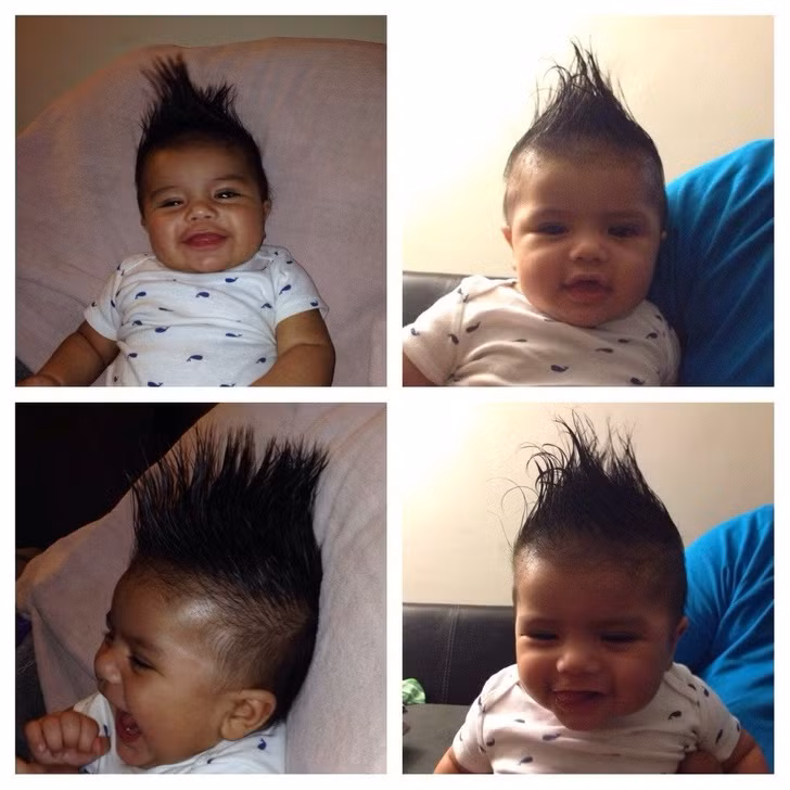 Không thể tin rằng bé trai này mới 4 tháng tuổi nhưng đã có mái tóc dài tới vậy.