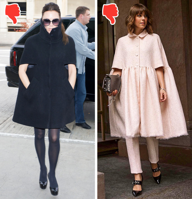 Áo choàng dài thực sự khiến chị em trông lùn và nặng nề hơn rất nhiều. Nếu bạn vẫn muốn mặc kiểu trang phục này, bạn nên chọn chiếc áo khoác dài vừa phải được làm từ vải mềm để tránh tạo cảm giác nặng nề. 