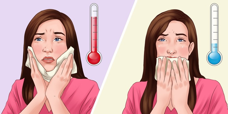 Sử dụng một miếng gạc lạnh để giảm sưng và chườm ấm để giảm đau: Giữ một một miếng gạc lạnh hoặc một viên đá lạnh để cầm máu vùng chảy máu nướu. Tuy nhiên nếu máu máu vẫn chảy ra ngay cả khi bạn đã chườm đá 10 phút thì hãy đến bác sĩ. Bạn có thể sử dụng túi chườm ấm sau đó để giảm đau. Nhưng chỉ sử dụng sau khi hết viêm.