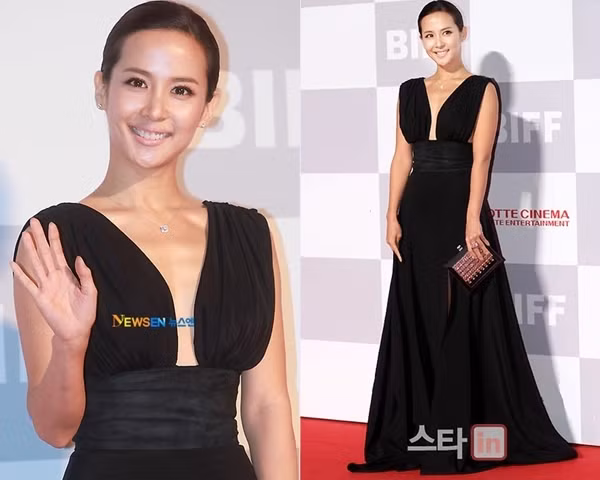 Những kiểu đầm xẻ ngực sâu cũng được người đẹp lựa chọn để khoe vòng một căng tràn.