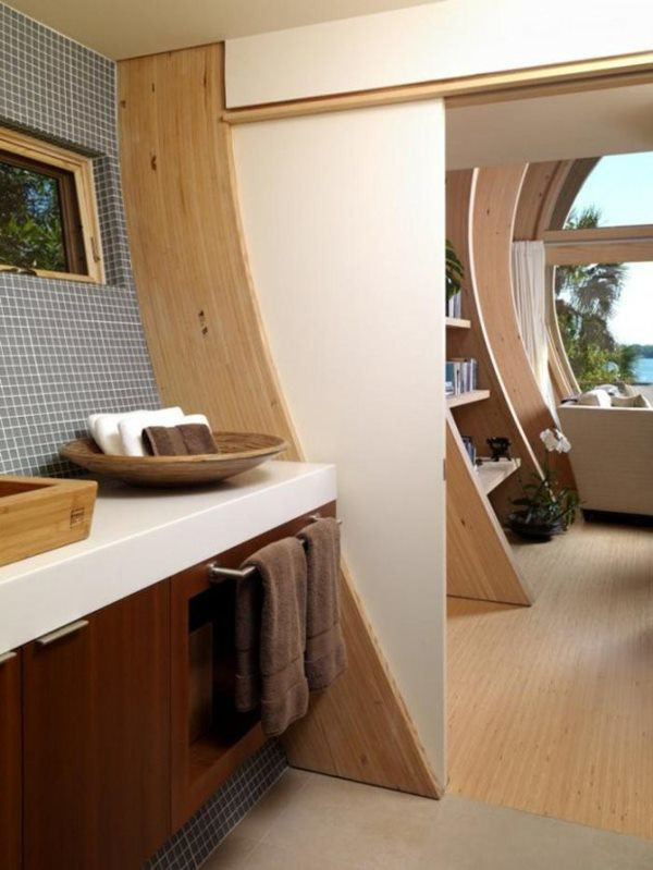 Phòng bếp, đọc sách, phòng ăn thông nhau.