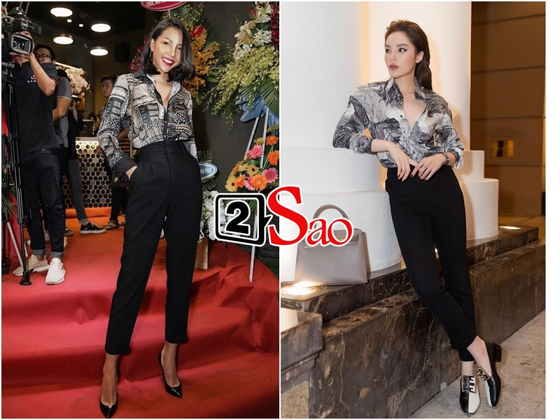 Kỳ Duyên và Minh Triệu thường xuyên mặc áo sơ mi hở nút khoe phần xương quai xanh gợi cảm.