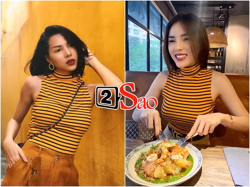 Cả hai cũng diện áo thun khoét nách màu vàng kẻ.