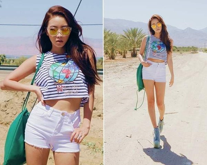 Nếu đi chơi, bạn chỉ cần mặc áo croptop với quần short đã đủ trẻ trung rồi.