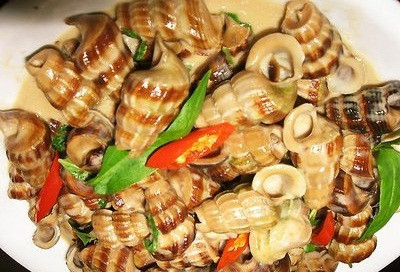 Ốc xào Cát Bà: Thông thường, ốc xào các nơi khác là chỉ có ruột ốc nhưng ốc xào tại điểm du lịch Cát Bà Hải Phòng được xào nguyên cả vỏ, khi ăn bạn sẽ dùng kim kêu ruột ốc ra y như cách ăn ốc luộc. Theo người bán, cách xào như vậy vừa giữ nguyên được vị của ốc mà người ăn lại vừa được mút mát món nước xào ngọt dịu.