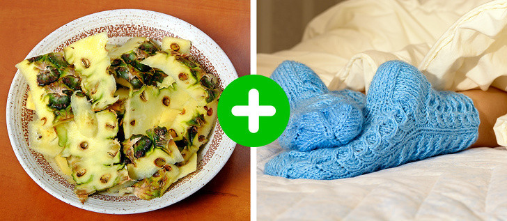 Đắp vỏ dứa: Đừng vứt vỏ quả dứa bởi nó có tác dụng làm mềm gót chân. Đắp vỏ dứa thái lát lên gót chân khô, đeo tất vào để cố định 10-15 phút. Lặp lại mỗi tuần một lần.