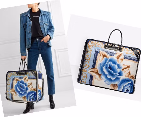 Mẫu túi xách tay in hoa văn của nhà mốt Balenciaga trông giống hệt mẫu túi đựng chăn của các cụ khi xưa.