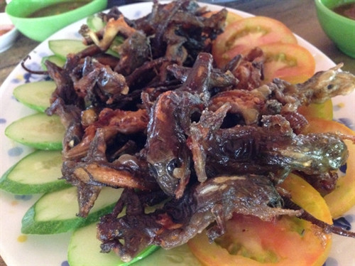 Để làm thịt thằn lằn núi, người mổ bụng moi sạch ruột ra rồi băm nhỏ, xào với tiêu và lá lốt ăn cùng với bánh tráng thì không còn chỗ nào để chê, món ăn này sẽ tạo cho ta một cảm giác dân dã của vùng quê.