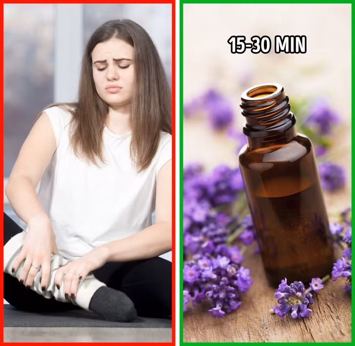Giảm đau cơ bắp: Hoa oải hương được biết đến là liều thuốc giảm đau tự nhiên. Để giảm đau cơ bắp, hãy chuẩn bị một chậu nước nóng, thêm 1/2 chén muối Epsom, hai thìa baking soda và 6 giọt tinh dầu oải hương. Ngâm chân từ 15 đến 30 phút.