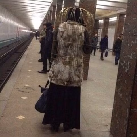 Đội cả lồng chim ra phố cũng là cách giúp bà ấy nổi bật ở mọi nơi.