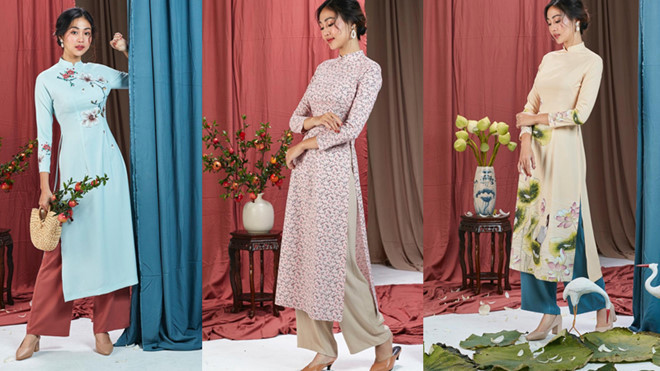 Có một số tiêu chí bạn cần chú ý khi chọn áo dài mặc Tết. Về kiểu dáng, hiện có hai loại là áo dài truyền thống và áo dài cách tân để bạn lựa chọn. Áo dài truyền thống có thiết kế cổ cao, tay dài, hai tà trước sau cân đối. Trong khi đó, áo dài cách tân mới mẻ phù hợp hơn với nhịp sống hiện đại và vóc dáng từng người. Ảnh: Khâu by CQ.