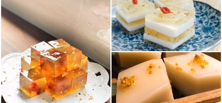 Loại bánh này làm từ loại quế hoa có màu sắc đa dạng từ 4 loại chính gồm quế tứ quý (vàng nhạt), đan quế (đỏ cam), kim quế (vàng tươi) và ngân quế (vàng nhạt). Tương truyền nếu dùng bánh quế hoa thường xuyên ngoài giúp dưỡng nhan còn giúp cơ thể tỏa ra mùi thơm rất quyến rũ.