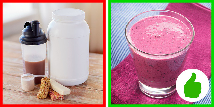 Sinh tố protein tự làm như một thay thế lành mạnh cho một ly sinh tố mua tại cửa hàng: Có rất nhiều loại sinh tố, một số có thể được sử dụng để giảm cân, một số để duy trì cân nặng và một số khác để tăng cân. Một số loại sinh tố có thể giúp tăng cân là socola chuối lắc, vanila berry lắc.