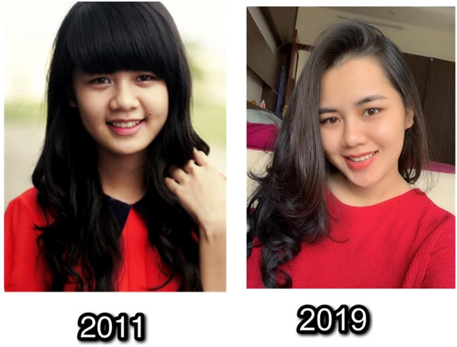 Các bài đăng so sánh ảnh 2009 và 2019 (10 years challenge) hiện thu hút sự tham gia của giới trẻ trên mạng xã hội. Hưởng ứng trào lưu "gây bão" này, mới đây, Dương Thùy Phương - vợ cầu thủ Quế Ngọc Hải - nhận được nhiều lời khen xinh đẹp khi khoe ảnh quá khứ và hiện tại của mình với dòng chú thích hài hước: "Chỉ khác phần mềm sống ảo". Ảnh: Dương Thùy Phương.