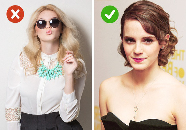 Trang sức: Kể cả bạn có đeo một chiếc vòng toàn vàng và đính đá kích thước lớn trên cổ, bạn cũng không sang trọng bằng đeo một chiếc vòng cổ nhẹ nhàng.