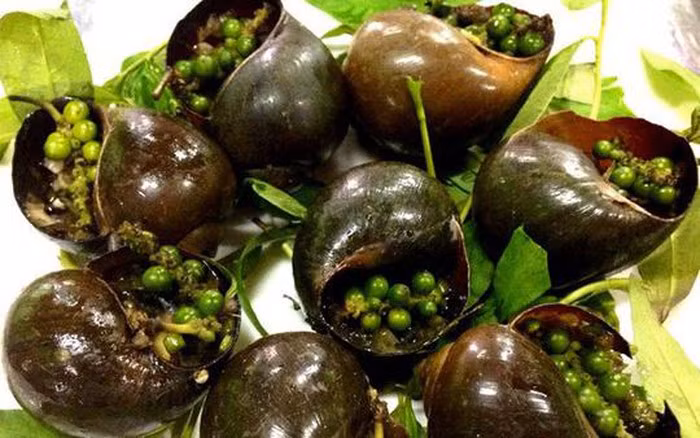 Từng con ốc bươu được đem luộc sơ. Khi có yêu cầu, bỏ nồi ốc lên bếp than, vừa nướng vừa thêm mắm pha tiêu, tỏi, bột ngọt vào… sau đó chờ trong chốc lát thì nước trong ốc sôi lên, một chút là được. Ốc nướng theo cách này sẽ vừa ăn, hơi cay, ngọt mặn, vừa giòn đều hấp dẫn, không chỉ ăn thịt mà húp nước ốc cũng rất tuyệt.