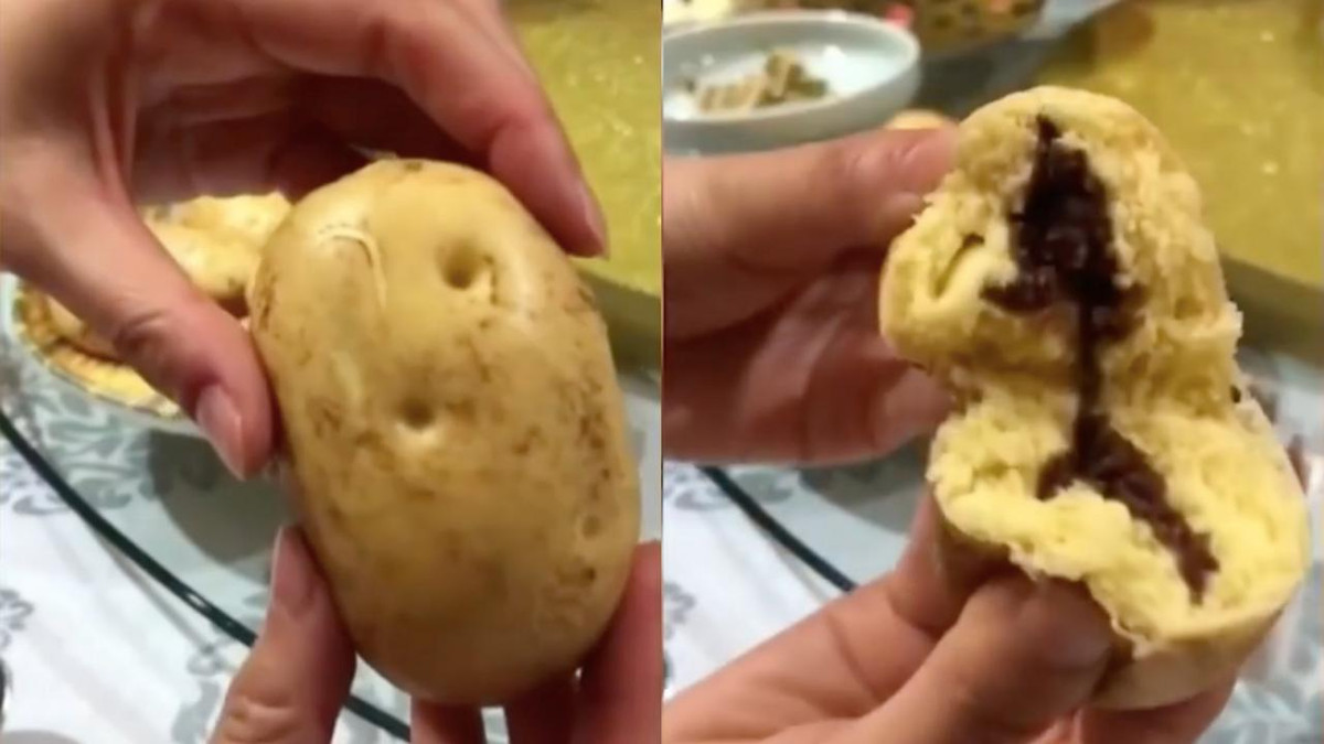Thoạt nhìn thì tưởng củ khoai tây nhưng bẻ đôi lại là một chiếc bánh ngọt.