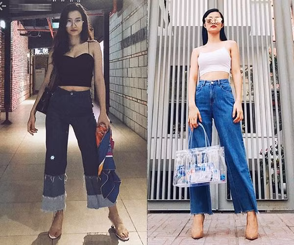 Áo hai dây và quần ống suông là một combo yêu thích để khoe dáng của Đông Nhi.