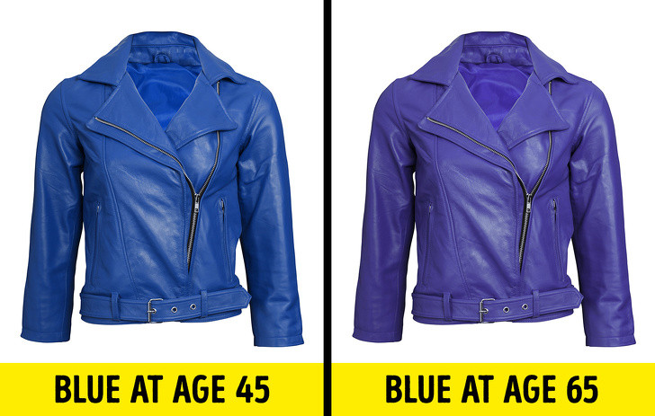 Thay đổi nhận thức màu sắc: Các nhà khoa học Mỹ đã tiến hành nghiên cứu trên 900 người ở độ tuổi 58-102. Kết quả chỉ ra rằng thay đổi tuổi tác tạo ra hiệu ứng bộ lọc màu vàng. Điều này ngăn bạn phân biệt chính xác các màu như xanh dương, tím và xanh lục.