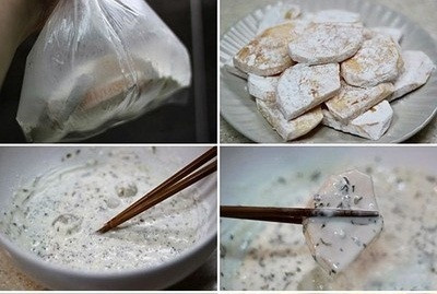 4. Bánh hồng chiên. Nguyên liệu làm bánh hồng chiên gồm: Trái hồng giòn, bột mì, bột chiên giòn, rau mùi tây, chút muối.