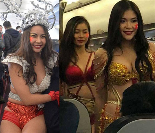 Việc biểu diễn áo tắm, nội y trên chuyên cơ đón đoàn U23 Việt Nam về nước cũng gây xôn xao dư luận. Nhiều người cho rằng mặc trang phục mang màu cờ đỏ sao vàng mới phù hợp.