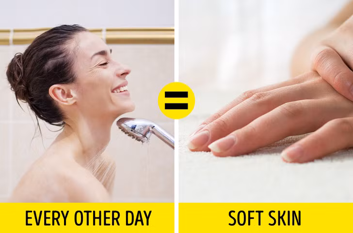 Tắm cách ngày: Bạn không nhất định phải tắm hàng ngày mà nên tùy vào điều kiện khí hậu. Khi độ ẩm không khí thấp, tắm quá thường xuyên có thể làm mất độ ẩm tự nhiên trên da, gây khô da, làm xuất hiện nếp nhăn.