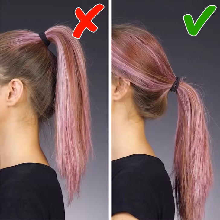 Thay đổi kiểu tóc đuôi ngựa: Nếu bạn thường xuyên để tóc theo kiểu đuôi ngựa, thì bạn nên thay đổi vị trí của nó.Thực tế là khi bạn buộc tóc đuôi ngựa chặt, tóc sẽ bị rụng nhiều hơn. Do vậy, bạn nên thay đổi vị trí buộc tóc.