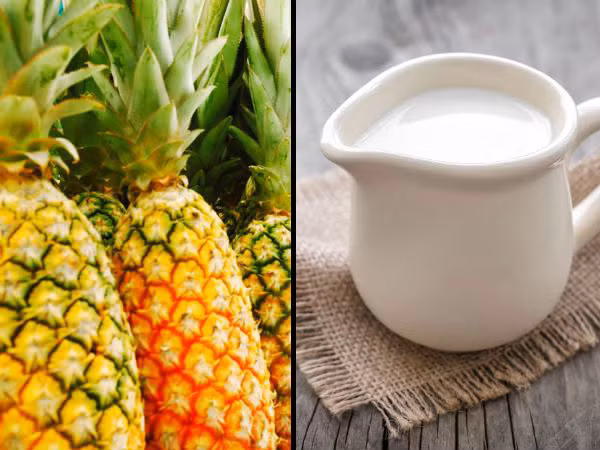 Kết hợp dứa với sữa: Khi bạn xay dứa hoặc kết hợp dứa với sữa có thể gây ra những tác dụng phụ với cơ thể như buồn nôn, tiêu chảy, đau đầu thậm chí đau dạ dày. Nguyên nhân của tình trạng trên là do sự kết hợp giữa bromelain và axit lactic trong 2 nguyên liệu với nhau gây ra.