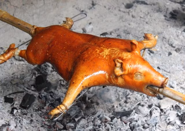 Lợn nướng Tây Bắc: đây là món đặc sản chỉ có ở miền Tây Bắc. Lợn nướng nguyên con này được làm từ loại lợn sữa tầm 25-30kg trở xuống. Ảnh: Hog Roast. 