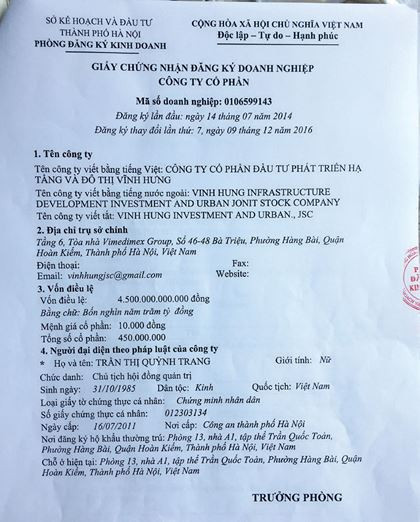 Vimedimex hiện sở hữu hơn 67% vốn điều lệ tại Vĩnh Hưng. Ảnh: Báo Đầu tư Bất động sản.