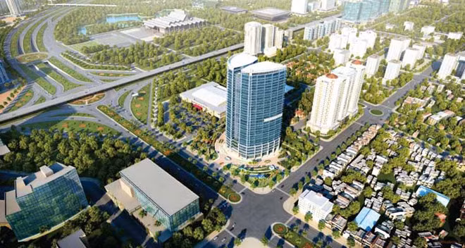 Dự án Tháp Tài chính Quốc tế (IFT) do Công ty TNHH đầu tư Bảo Việt - SCIC làm chủ đầu tư nằm tại vị trí đường Trần Duy Hưng (Cầu Giấy, Hà Nội) với diện tích hơn 13.000 m2, chiều cao 150m. Ảnh: Zing.