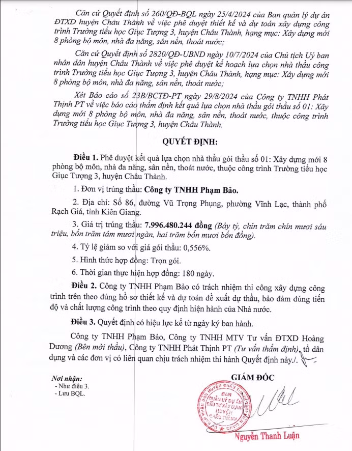 Kiên Giang: Gói thầu xây dựng tại trường Giục Tượng 3 đã có chủ - Hình 2 Kien Giang: Goi thau xay dung tai truong Giuc Tuong 3 da co chu-Hinh-2