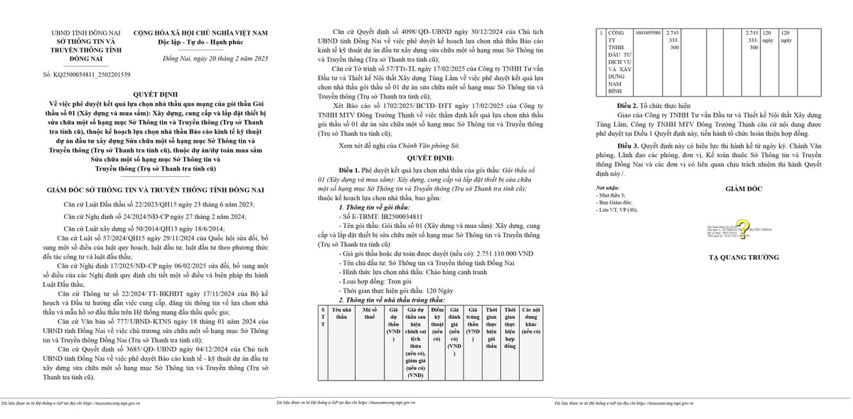 Dong Nai: Trung 4 goi thau trong 1 thang Cty Nam Binh nang luc ra sao?