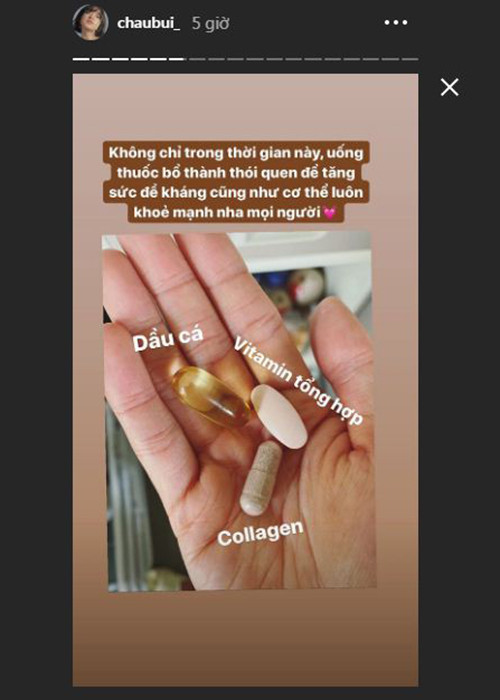 Châu Bùi mang theo các loạt thuốc bổ để uống trong thời gian bị cách ly.