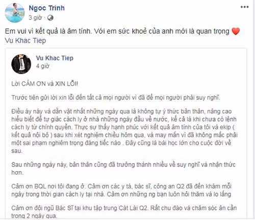 Ngoc Trinh len tieng khi Vu Khac Tiep am tinh voi Covid-19-Hinh-2