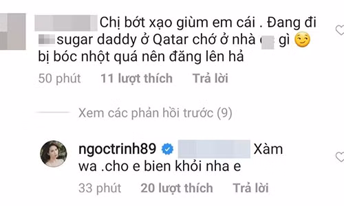 Ngoc Trinh tuc gian khi bi antifan noi di du lich Qatar cung tinh gia