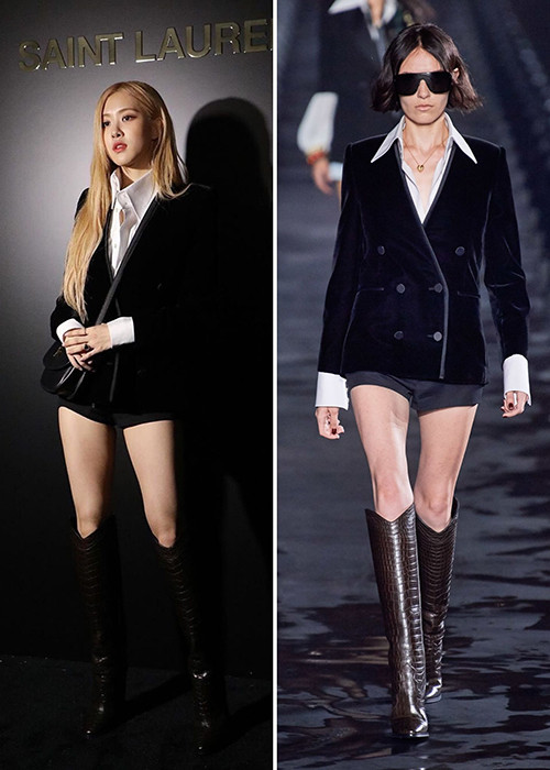 Buổi trình diễn của Saint Laurent ở Paris (Pháp) có sự góp mặt của N.N - chị gái của bệnh nhân Covid-19 số 17 ở Việt Nam và nhiều ngôi sao. Rosé - nữ ca sĩ Hàn Quốc là một trong số đó. Thành viên của Blackpink vốn được nhà mốt Pháp ưu ái.
