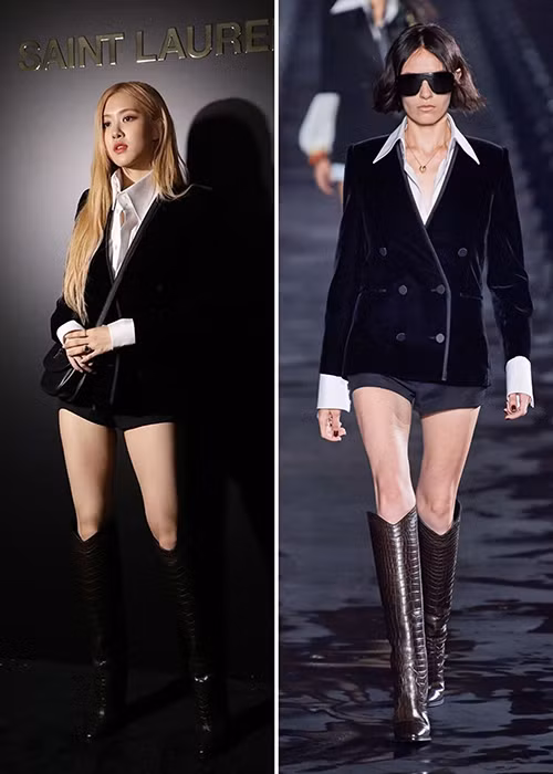 Buổi trình diễn của Saint Laurent ở Paris (Pháp) có sự góp mặt của N.N - chị gái của bệnh nhân Covid-19 số 17 ở Việt Nam và nhiều ngôi sao. Rosé - nữ ca sĩ Hàn Quốc là một trong số đó. Thành viên của Blackpink vốn được nhà mốt Pháp ưu ái.
