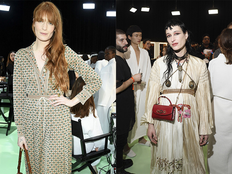 Ca sĩ, nhạc sĩ, nhà soạn nhạc người Anh Florence Welch (trái) cùng nghệ sĩ saxophone kiêm diễn viên người Mỹ Zumi Rosow - hai nàng thơ của Gucci cũng có mặt tại show diễn.