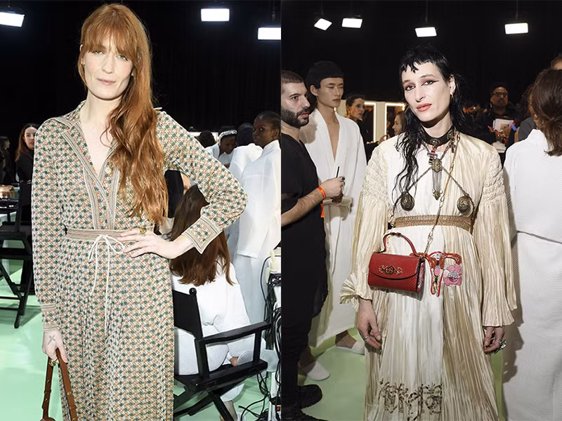 Ca sĩ, nhạc sĩ, nhà soạn nhạc người Anh Florence Welch (trái) cùng nghệ sĩ saxophone kiêm diễn viên người Mỹ Zumi Rosow - hai nàng thơ của Gucci cũng có mặt tại show diễn.