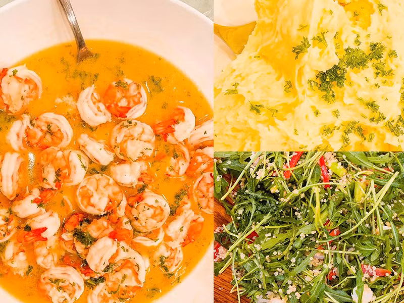 Lan Khuê phụ bếp cho Tuấn John. "Ba nó nấu bày quá bày nên dù ngon đó nhưng mệt quá má nó ăn đại khái rồi chụp hình facebook thôi", siêu mẫu khéo khen tài nấu ăn của chồng.